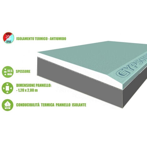5 Pannelli Accoppiati in Cartongesso e Polistirene Estruso per Isolamento  Termico/Acustico - 120x200xH 4,25 cm