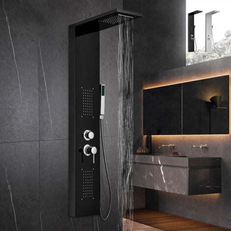 ARATI BATH & SHOWER Pannello colonna doccia in acciaio con miscelatore cascata idromassaggio Sirmione Colore: Nero