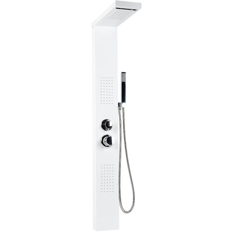 Pannello Colonna Doccia in Acciaio Inox, Funzioni da massaggi, doccia a pioggia e doccetta 15x47x130cm bianco