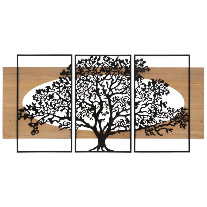 Decorazione Parete Albero Ferro E Legno Set 3 Pezzi Cm 176x2x90 Tree
