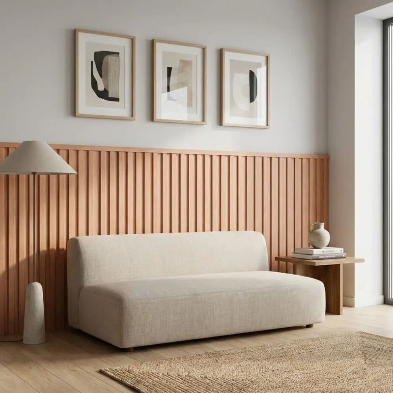 Pannello Decorativo 3D in Legno Okumè Naturale - Boiserie e Rivestimento Parete, Altezza 120 cm