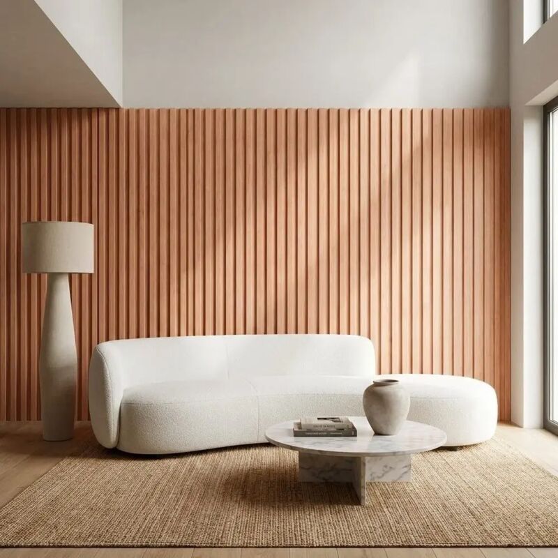 Pannello Decorativo 3D in Legno Okumè Naturale - Boiserie e Rivestimento Parete, Altezza 240 cm