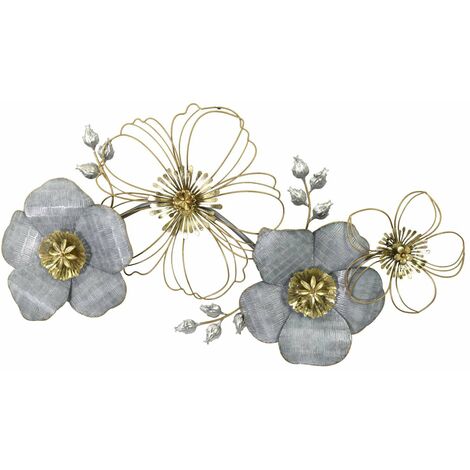 Pannello Decorativo da Parete Fiori 92,7x8,9x50,2 cm in Metallo Blu