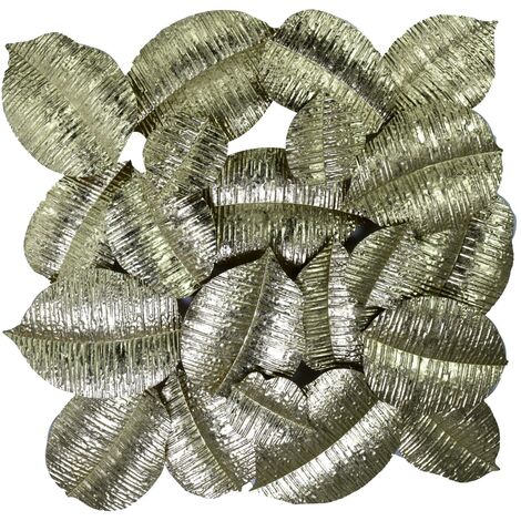 Pannello Decorativo da Parete Foglie 88,9x7,6x85,7 cm in Metallo Oro