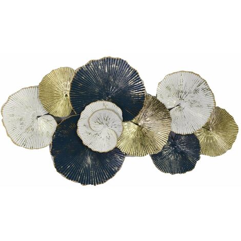 Pannello Decorativo da Parete Foglie 91,4x6,4x49,5 cm in Metallo Oro Bianco e Blu