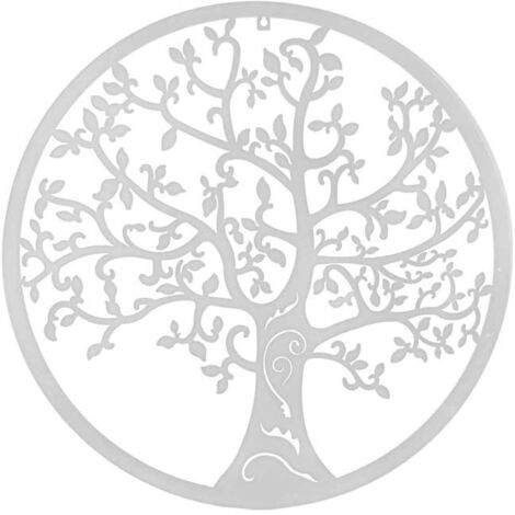 PANNELLO DEORATIVO TONDO IN METALLO 40X1CM CON ALBERO BIANCO