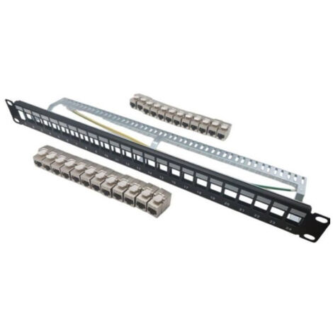 Pannello di permutazione 24 porte + 24 inserti keystone RJ45 Cat.6a - LINEAIRE - KIT5024AS - Corti - Schermati