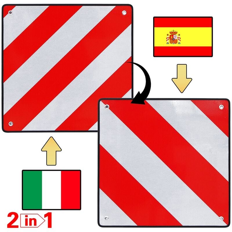 Pannello di segnalazione Spagna Italia 50x50 2in1 alluminio rifrangente Portapacchi posteriore rosso-bianco