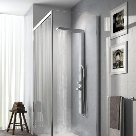 Pannello doccia in acciaio inox h155 cm con getto a cascata e deviatore acqua a 4 vie Cascade 00
