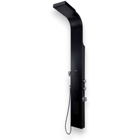 Pannello doccia multifunzione in acciaio inox nero h166 cm con getto a cascata e miscelatore termostatico Spa 01