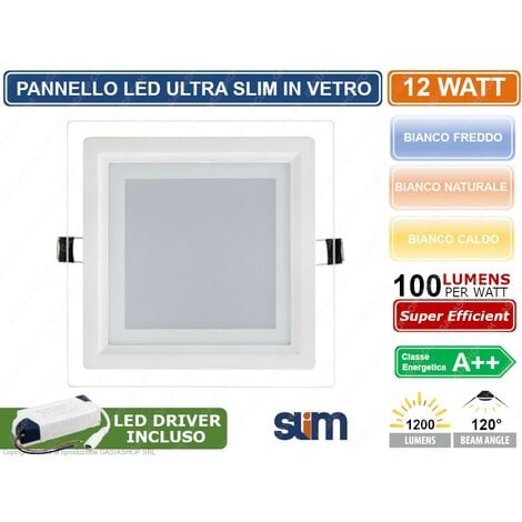 PANNELLO FARETTO LED QUADRATO DA INCASSO 12W CON CORNICE IN VETRO ALTA LUMINOSITA' 300KK 4000K 6500K - Colore Luce: Bianco Caldo