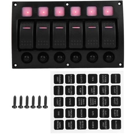 Pannello interruttori a bilanciere 6P 12/24V per auto, barca, camper, yacht con spia LED, interruttore automatico