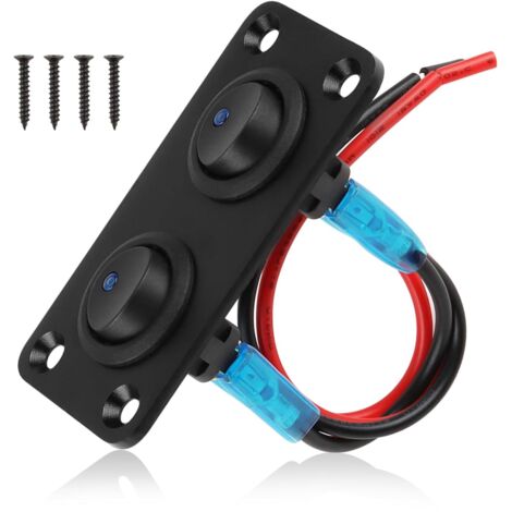 Pannello interruttori a bilanciere a 2 bande - Pulsante rotondo impermeabile 12V-24V con LED - Controllo 20A CC - Pannello precablato IP65