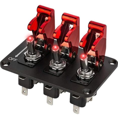 Pannello interruttori a bilanciere per auto a 3 gruppi da 12 V 20 A con copertura di arresto rapido per luci di posizione a LED rosse (3 rossi)