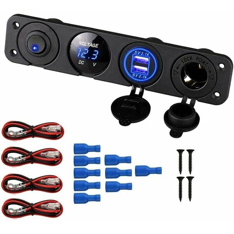 Image of Pannello interruttori marini 4 in 1, presa di corrente per caricabatterie doppia presa usb 12V 4.2A, voltmetro led e accendisigari