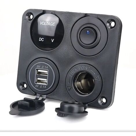Pannello interruttori per caricabatteria da auto 4 in 1 con doppia funzione di ricarica USB, voltmetro a LED, interruttore a bilanciere ON/OFF e presa accendisigari per barche.