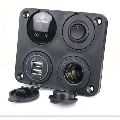 Pannello interruttori per caricabatteria da auto Ulisem4 in 1, doppia funzione di caricabatteria USB + voltmetro a LED + interruttore a bilanciere ON/OFF + presa accendisigari per barca marina