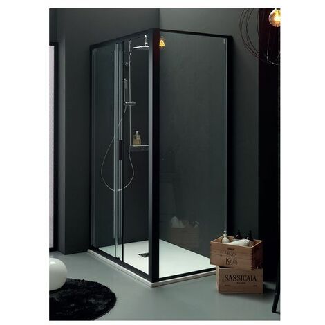Pannello Laterale Aggiuntivo per Box Doccia Tamanaco PSCRAPID 80X200 CM Profilo Nero Cristallo 6MM