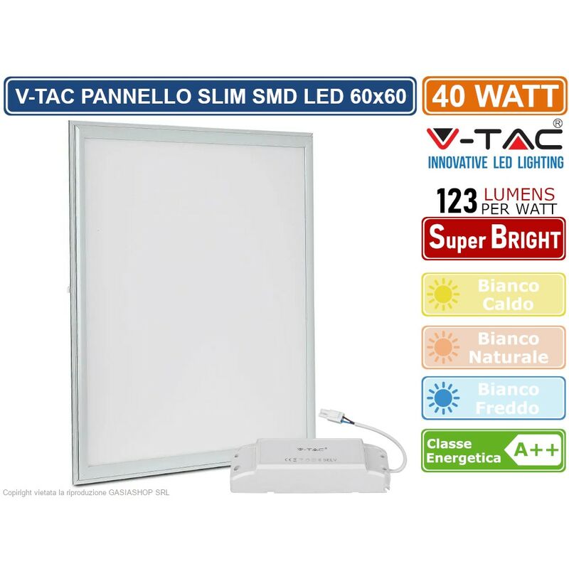 Image of VT-6060 pannello slim led montaggio ad incasso 60X60 40W smd con driver 4950 lumen - Colore Luce: Bianco Freddo - V-tac