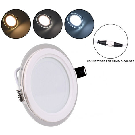PANNELLO LED 9W TONDO BIANCO DA INCASSO SLIM VETRO PER CONTROSOFFITTI CCT CON 3 TEMPERATURE DI COLORE
