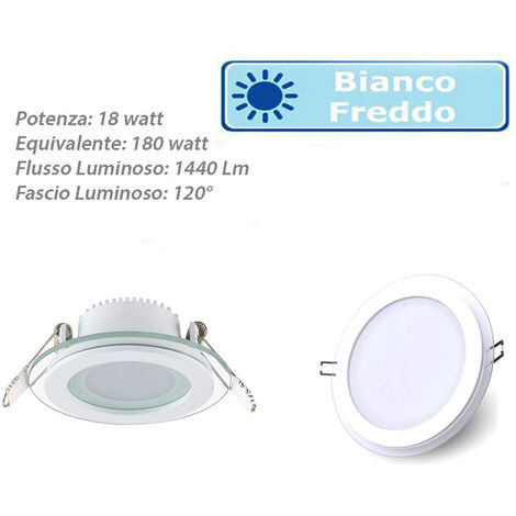 Pannello led ad incasso slim bordo in vetro tondo 18 watt plafoniera luce fredda 6500k