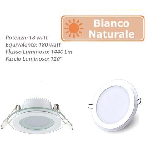Pannello led ad incasso slim bordo in vetro tondo 18 watt plafoniera luce naturale 4000k