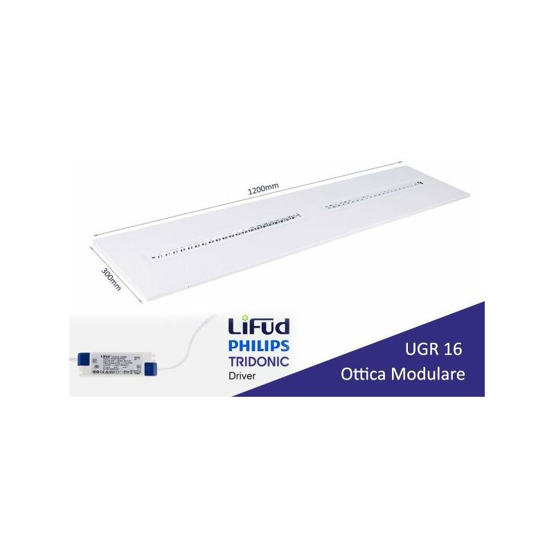 Image of Ledlux - Pannello Led Con Ottica Modulare ugr 16 Bianco Caldo 2700K 30W 30X120cm 150LM/W Per Ufficio Enti Pubblici