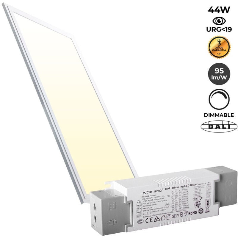 Pannello led da incasso 120X30cm - dimmerabile dali - 44W - UGR19 - Bianco Caldo