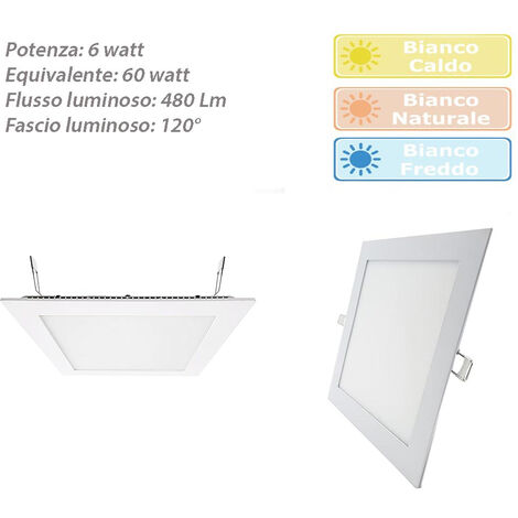 Pannello led incasso quadrato slim 6 watt plafoniera luce bianca fredda 6500k faretto illuminazione di interni driver incluso