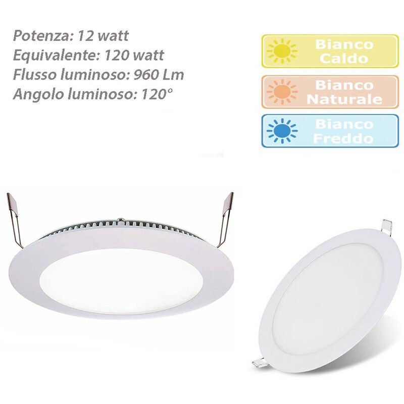 Image of Vetrineinrete - Pannello led incasso tondo slim 12 watt plafoniera luce naturale 4000k faretto illuminazione di interni driver incluso