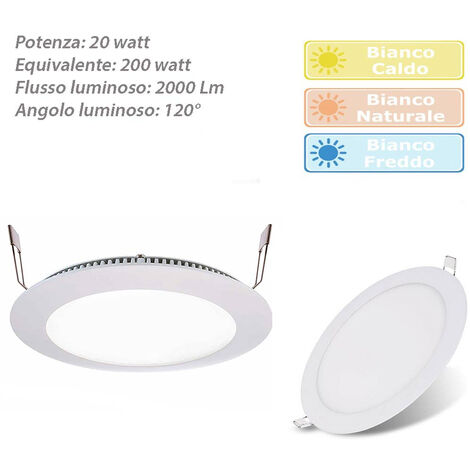 Pannello led incasso tondo slim 20 watt plafoniera luce calda 3000k faretto illuminazione di interni driver incluso