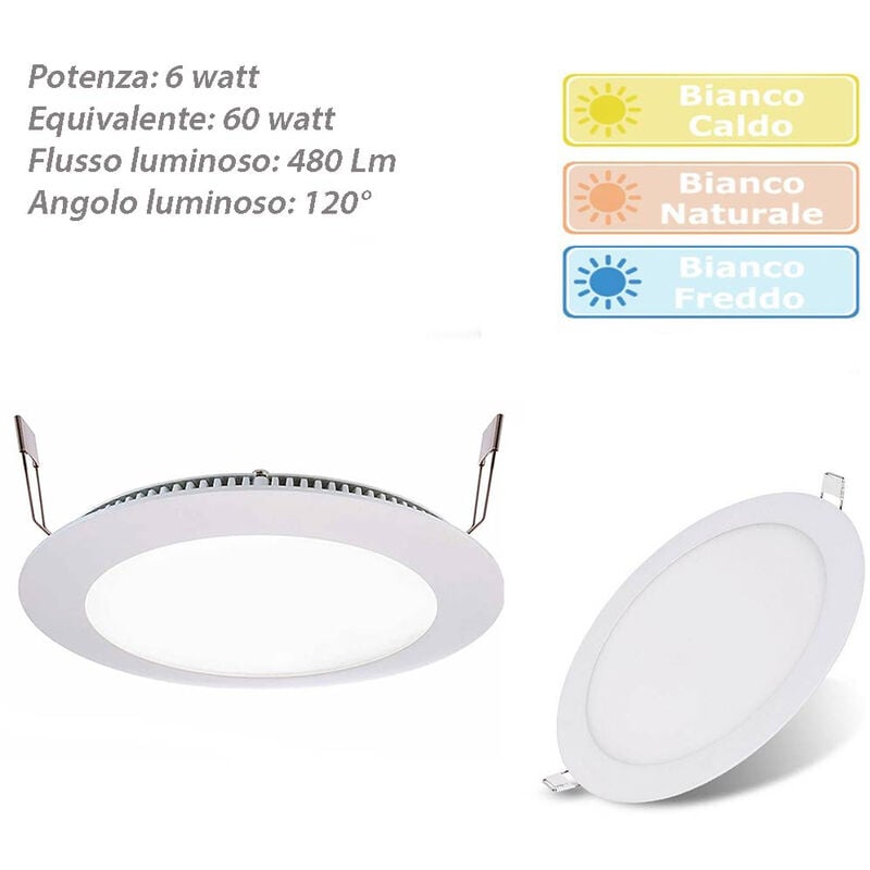 Image of Vetrineinrete - Pannello led incasso tondo slim 6 watt plafoniera luce naturale 4000k faretto illuminazione di interni driver incluso