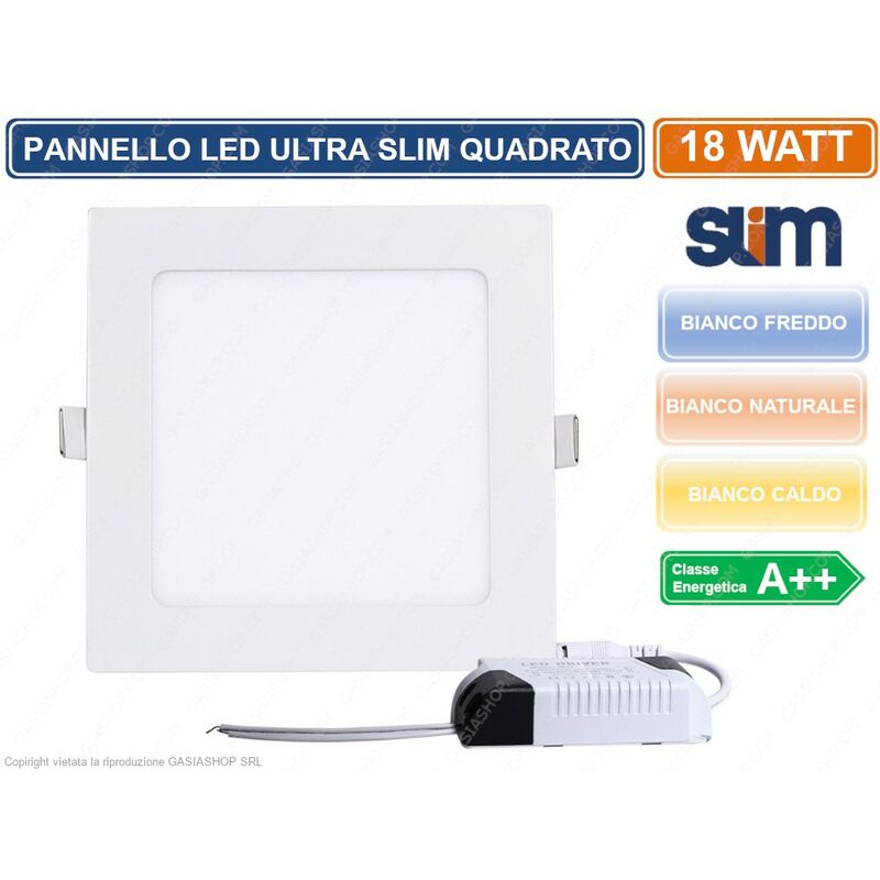 Image of PANNELLO LED QUADRATO ULTRA SLIM 18W SMD DA INCASSO CON DRIVER INCLUSO - Colore Luce: Bianco Caldo