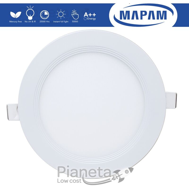 Image of Mapam - Pannello led rotondo 6 12 18W da incasso lampada faretto tondo da soffitto slim luce calda naturale Luce Naturale - 12