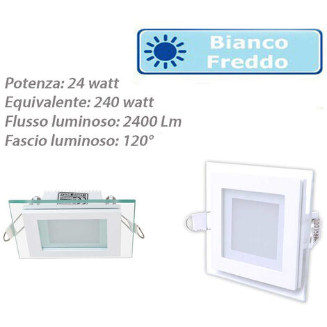 Pannello led slim incasso bordo in vetro quadrato 24 watt luce bianca 6500k