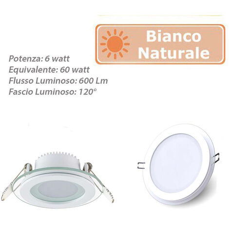 Pannello led slim incasso bordo in vetro tondo 6 watt luce naturale 4000k