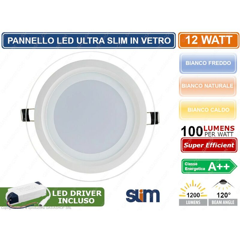 Image of Universo - pannello faretto led rotondo da incasso 12W con cornice in vetro alta luminosita' 300KK 4000K 6500K - Colore Luce: Bianco Freddo