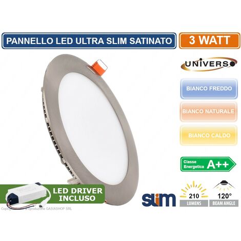 PANNELLO LED SMD ROTONDO 3W DA INCASSO SATINATO ULTRA SLIM COMPLETO DI DRIVER 3000K - 4000K - 6500K - Colore Luce: Bianco Caldo