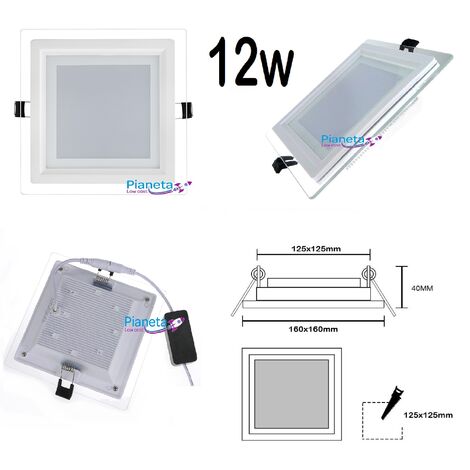 Pannello led vetro da incasso quadrato tondo 6 9 12 18w illuminazione driver incluso  Quadrato 12W Luce Calda 3000K