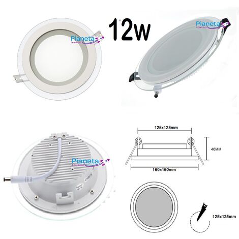 Pannello led vetro da incasso quadrato tondo 6 9 12 18w illuminazione driver incluso  Tondo 12W Luce Fredda 6000K