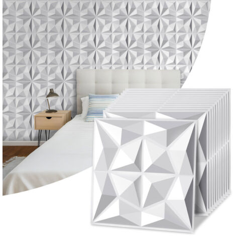 Pannello murale 3D da dipingere - confezione da 3 m² - lotto da 12 pezzi -  0,5x0,5 m - Bianco