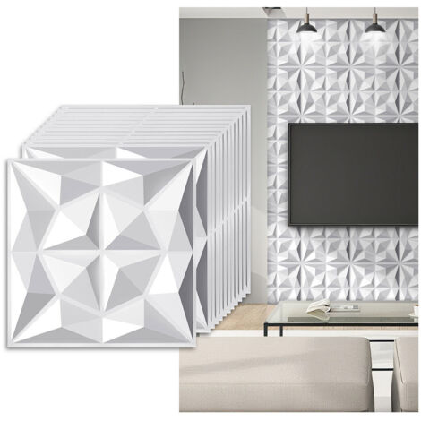 Pannello murale 3D da dipingere - confezione da 3 m² - lotto da 12 pezzi -  0,5x0,5 m - Bianco