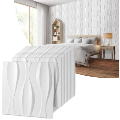 Pannello murale 3D da dipingere - confezione da 3 m² - lotto di 12 pezzi -  0,5x0,5 m - Bianco
