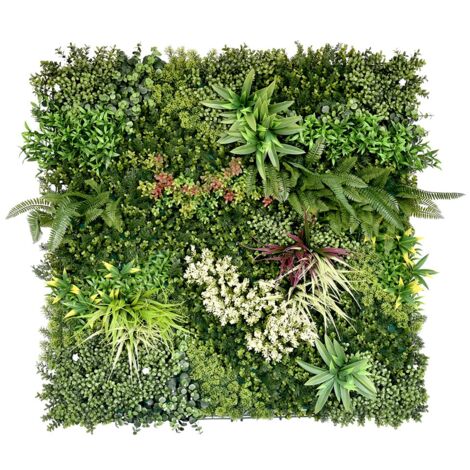 Pannello murale a siepe artificiale - Mix leaf B - 100x100 cm