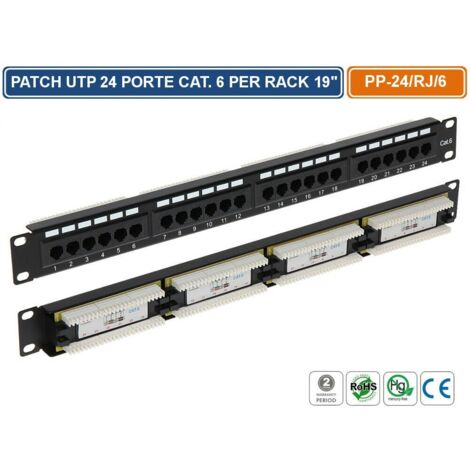 PANNELLO PATCH CAT6 UTP 24 PORTE PER ARMADIO RACK 19"