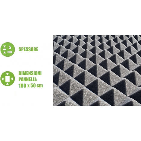 Pannello Piramidale Fonoassorbente in Poliuretano Espanso per Isolamento  Acustico - 100x50xH5 cm