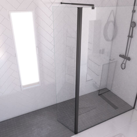 Pannello pivotante per parete doccia fissa - 40x200 cm - Vetro trasparente 6mm - Profilo nero opaco