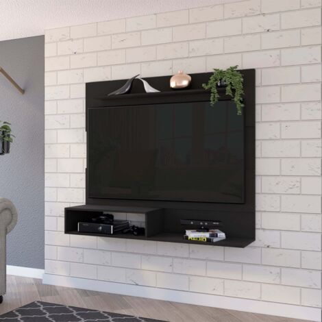 Pannello Porta TV da Parete di Beijing con Ripiano Superiore, Dimensioni 19,88 cm x 139,7 cm x 31,49 cm, Colore Nero