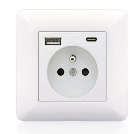 Pannello prese francese Type-C + USB 16A Type 86, numero di prese: 2 fori, numero di porte USB: 1, numero di porte Type-C: 1, sicuro e stabile (arco bianco)