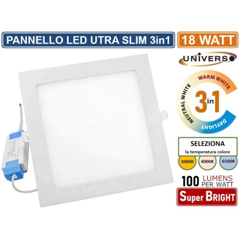 PANNELLO SMD LED QUADRATO DA INCASSO 18W CON DRIVER 1800 LUMEN CCT 3000K - 4000K - 6500K SELEZIONABILE